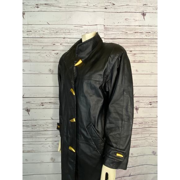 90s Worthington Butter Soft Black Leather Car Coat, Gold Claw button size Medium - Picture 4 of 13